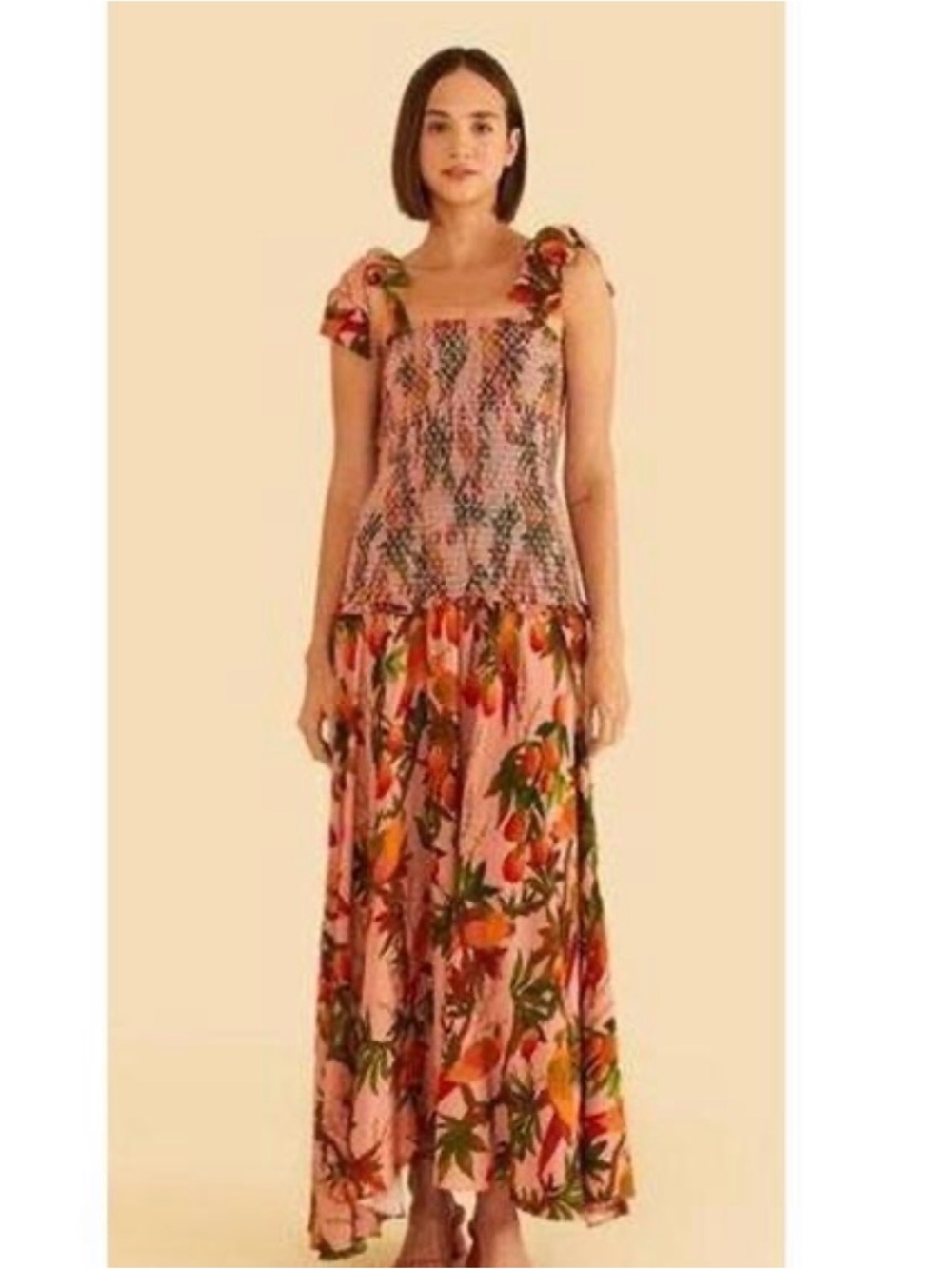 Farm Rio Pink Floral Tie-Shoulder Summer Maxi Dress